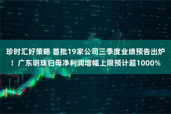 珍时汇好策略 首批19家公司三季度业绩预告出炉！广东明珠归母净利润增幅上限预计超1000%